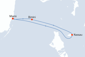 Carte itinéraire croisière États-Unis, Bahamas - 3 jours au départ de Miami - Caraïbes Bahamas