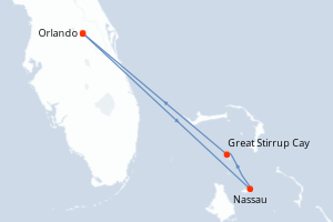 Carte itinéraire croisière États-Unis, Bahamas - 4 jours au départ de Orlando - Caraïbes Mexique