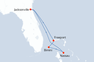 Carte itinéraire croisière États-Unis, Bahamas - 5 jours au départ de Jacksonville - Caraïbes Mexique