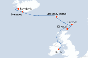 Carte itinéraire croisière Éclipse solaire totale de l Islande à l Irlande - 8 jours au départ de Reykjavik - Europe du Nord