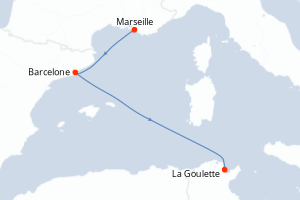 Carte itinéraire croisière France, Espagne, Tunisie - 3 jours au départ de Marseille - Maghreb