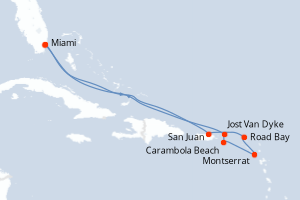 Carte itinéraire croisière États-Unis, Porto Rico, Royaume-Uni - 10 jours au départ de Miami - Caraïbes Bahamas