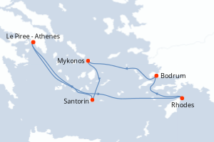 Carte itinéraire croisière Grèce, Turquie - 7 jours au départ de Le Piree - Athenes - Méditerranée