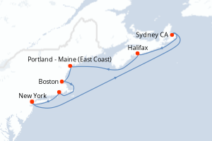 Carte itinéraire croisière Canada, États-Unis - 7 jours au départ de New York - Amérique du Nord