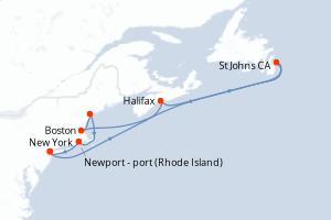 Carte itinéraire croisière Canada, États-Unis - 7 jours au départ de New York - Amérique du Nord
