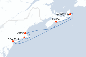 Carte itinéraire croisière États-Unis, Canada - 7 jours au départ de New York - Amérique du Nord