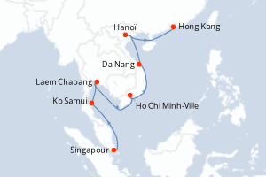 Carte itinéraire croisière Singapour, Thaïlande, Vietnam, Chine - 11 jours au départ de Singapour - Asie