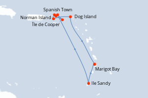 Carte itinéraire croisière Rêverie sous voiles au c?ur des petites Antilles - 7 jours au départ de Marigot Bay - Caraïbes Bahamas