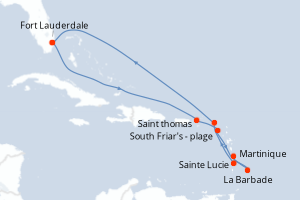Carte itinéraire croisière Southern Caribbean with Martinique Holid - 11 jours au départ de Fort Lauderdale - Caraïbes Bahamas
