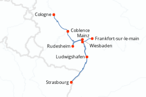Carte itinéraire croisière Allemagne, France - 6 jours au départ de Frankfort-sur-le-main - Rhin Main Moselle