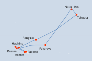 Carte itinéraire croisière France - 14 jours au départ de Papeete - Tahiti