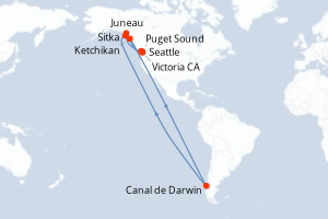 Carte itinéraire croisière États-Unis, Chili, Canada - 7 jours au départ de Seattle - Alaska