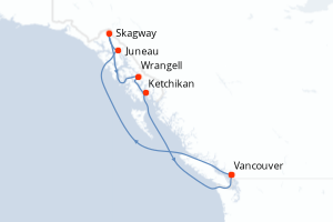 Carte itinéraire croisière Canada, États-Unis - 8 jours au départ de Vancouver - Alaska