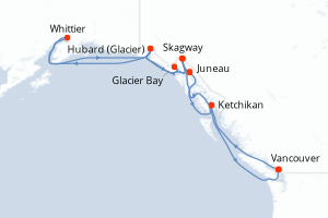 Carte itinéraire croisière Canada, États-Unis - 14 jours au départ de Vancouver - Alaska