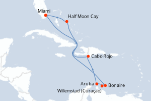 Carte itinéraire croisière États-Unis, Pays-Bas, République Dominicaine, Bahamas - 10 jours au départ de Miami - Caraïbes Bahamas