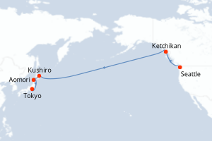 Carte itinéraire croisière États-Unis, Japon - 13 jours au départ de Seattle - Asie