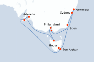 Carte itinéraire croisière Australie - 16 jours au départ de Sydney - Australie Nouvelle Zélande