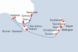 Carte itinéraire croisière Nouvelle-Zélande, Australie - 30 jours au départ de Auckland - Australie Nouvelle Zélande