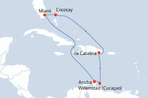 Carte itinéraire croisière États-Unis, Bahamas, République Dominicaine, Pays-Bas - 9 jours au départ de Miami - Caraïbes Bahamas