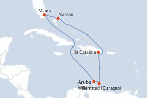 Carte itinéraire croisière États-Unis, Bahamas, République Dominicaine, Pays-Bas - 9 jours au départ de Miami - Caraïbes Bahamas