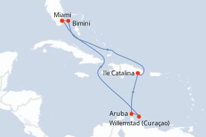 Carte itinéraire croisière États-Unis, Bahamas, République Dominicaine, Pays-Bas - 9 jours au départ de Miami - Caraïbes Bahamas