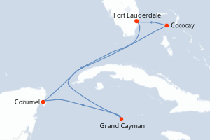Carte itinéraire croisière États-Unis, Caïmans (Îles), Mexique, Bahamas - 6 jours au départ de Fort Lauderdale - Caraïbes Bahamas