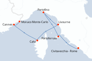 Carte itinéraire croisière Monaco, France, Italie - 7 jours au départ de Monaco Monte-Carlo - Méditerranée