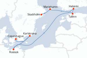Carte itinéraire croisière Danemark, Suède, Allemagne, Finlande, Estonie - 7 jours au départ de Copenhague - Europe du Nord