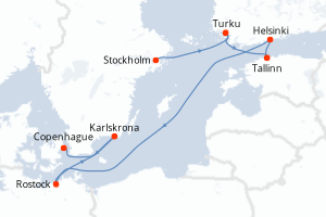 Carte itinéraire croisière Suède, Finlande, Estonie, Allemagne, Danemark - 7 jours au départ de Stockholm - Europe du Nord