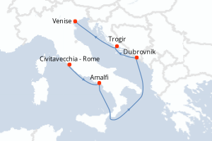 Carte itinéraire croisière Italie, Croatie - 5 jours au départ de Civitavecchia - Rome - Méditerranée