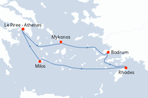 Carte itinéraire croisière Grèce, Turquie - 5 jours au départ de Le Piree - Athenes - Méditerranée