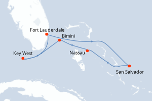 Carte itinéraire croisière États-Unis, Bahamas - 7 jours au départ de Fort Lauderdale - Caraïbes Bahamas