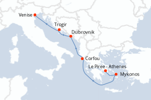 Carte itinéraire croisière Grèce, Croatie, Italie - 7 jours au départ de Le Piree - Athenes - Méditerranée