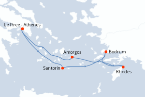 Carte itinéraire croisière Grèce, Turquie - 5 jours au départ de Le Piree - Athenes - Méditerranée