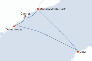 Carte itinéraire croisière Monaco, France - 4 jours au départ de Monaco Monte-Carlo - Méditerranée
