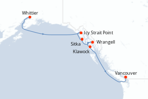 Carte itinéraire croisière États-Unis, Canada - 7 jours au départ de Whittier - Alaska