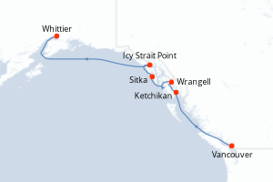 Carte itinéraire croisière Canada, États-Unis - 7 jours au départ de Vancouver - Alaska