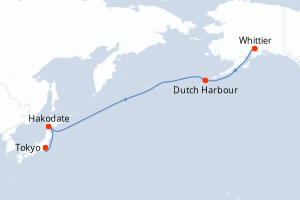Carte itinéraire croisière États-Unis, Japon - 13 jours au départ de Whittier - Transpacifique