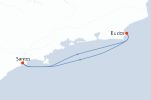 Carte itinéraire croisière Brésil - 3 jours au départ de Santos - Brésil