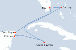 Carte itinéraire croisière États-Unis, Caïmans (Îles), Mexique, Bahamas - 7 jours au départ de Miami - Caraïbes Bahamas