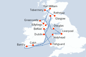 Carte itinéraire croisière - 16 jours au départ de Glasgow - Europe du Nord
