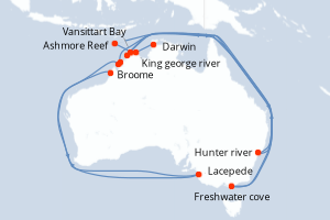 Carte itinéraire croisière Australie - 10 jours au départ de Darwin - Australie Nouvelle Zélande