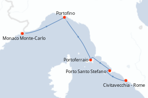 Carte itinéraire croisière Monaco, Italie - 4 jours au départ de Monaco Monte-Carlo - Méditerranée