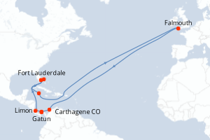 Carte itinéraire croisière Caribe con Costa Rica y el Canal de Pana - 12 jours au départ de Fort Lauderdale - Caraïbes Bahamas