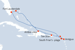 Carte itinéraire croisière Eastern Caribbean with St. Kitts - 10 jours au départ de Fort Lauderdale - Caraïbes Bahamas