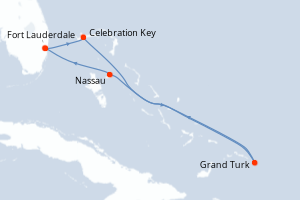 Carte itinéraire croisière Caribe Oriental con Islas Turcas y Caico - 6 jours au départ de Fort Lauderdale - Caraïbes Bahamas