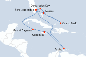 Carte itinéraire croisière Aventurero del Mar caribe - 14 jours au départ de Fort Lauderdale - Caraïbes Bahamas