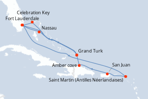 Carte itinéraire croisière Aventurero del Caribe Oriental - 14 jours au départ de Fort Lauderdale - Caraïbes Bahamas