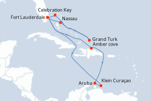 Carte itinéraire croisière Aventurero del Mar Caribe - 14 jours au départ de Fort Lauderdale - Caraïbes Bahamas
