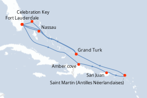 Carte itinéraire croisière Vacaciones de Aventura en el Caribe Orie - 14 jours au départ de Fort Lauderdale - Caraïbes Bahamas